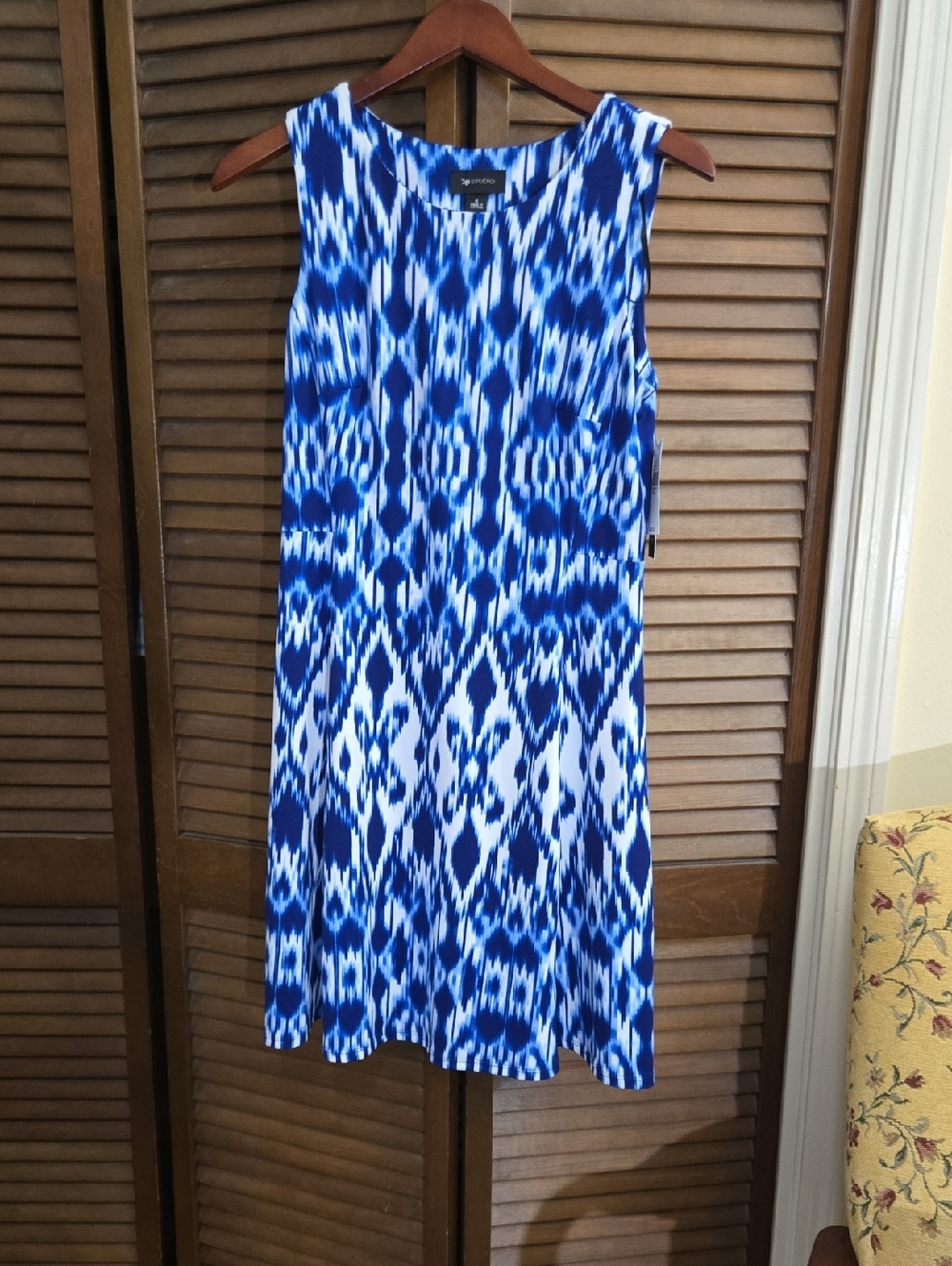 AB Studio Blue and White Ikat Midi Dress